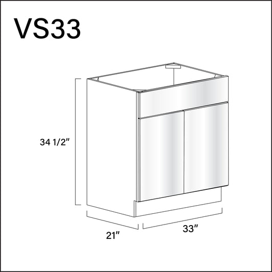 Glossy White Frameless Vanity Sink Base Cabinet - 33" W x 34.5" H x 21" D