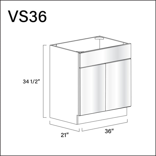 Glossy White Frameless Vanity Sink Base Cabinet - 36" W x 34.5" H x 21" D