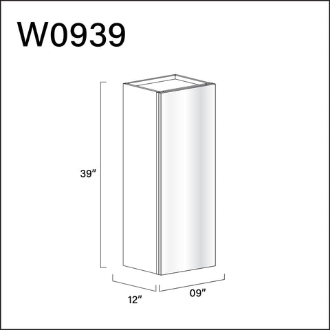 Glossy White Frameless Single Door Wall Cabinet - 9" W x 39" H x 12" D