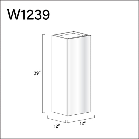 Glossy White Frameless Single Door Wall Cabinet - 12" W x 39" H x 12" D