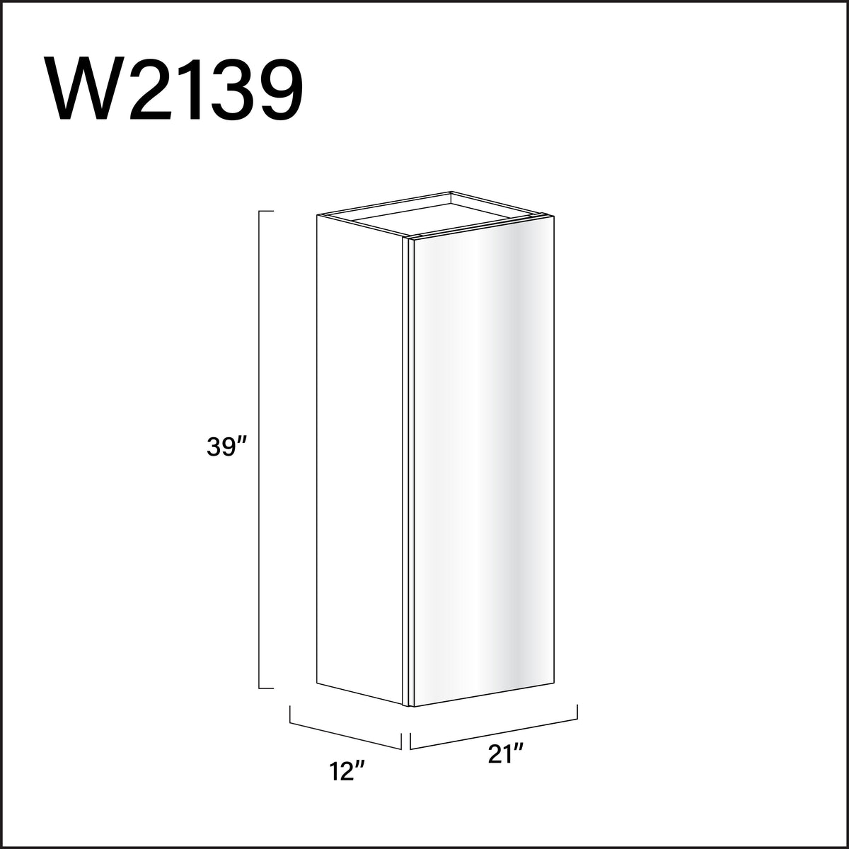 Glossy White Frameless Single Door Wall Cabinet - 21" W x 39" H x 12" D