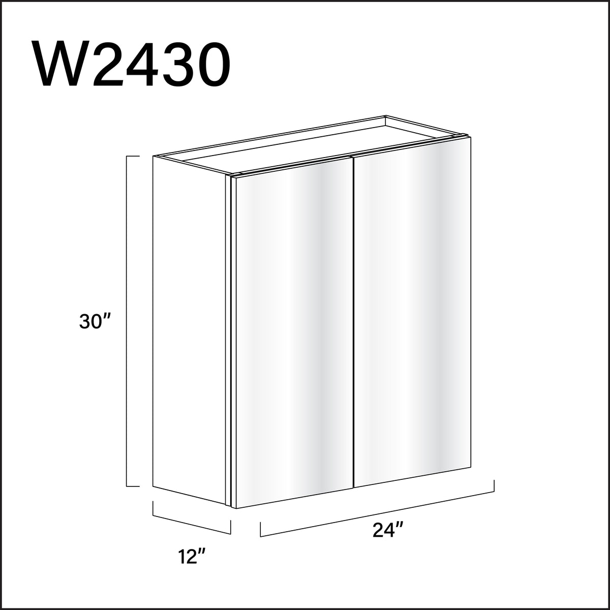 Glossy White Frameless Double Door Wall Cabinet - 24" W x 30" H x 12" D