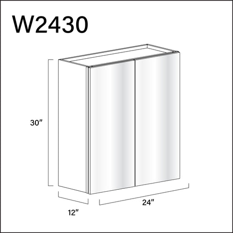 Glossy White Frameless Double Door Wall Cabinet - 24" W x 30" H x 12" D