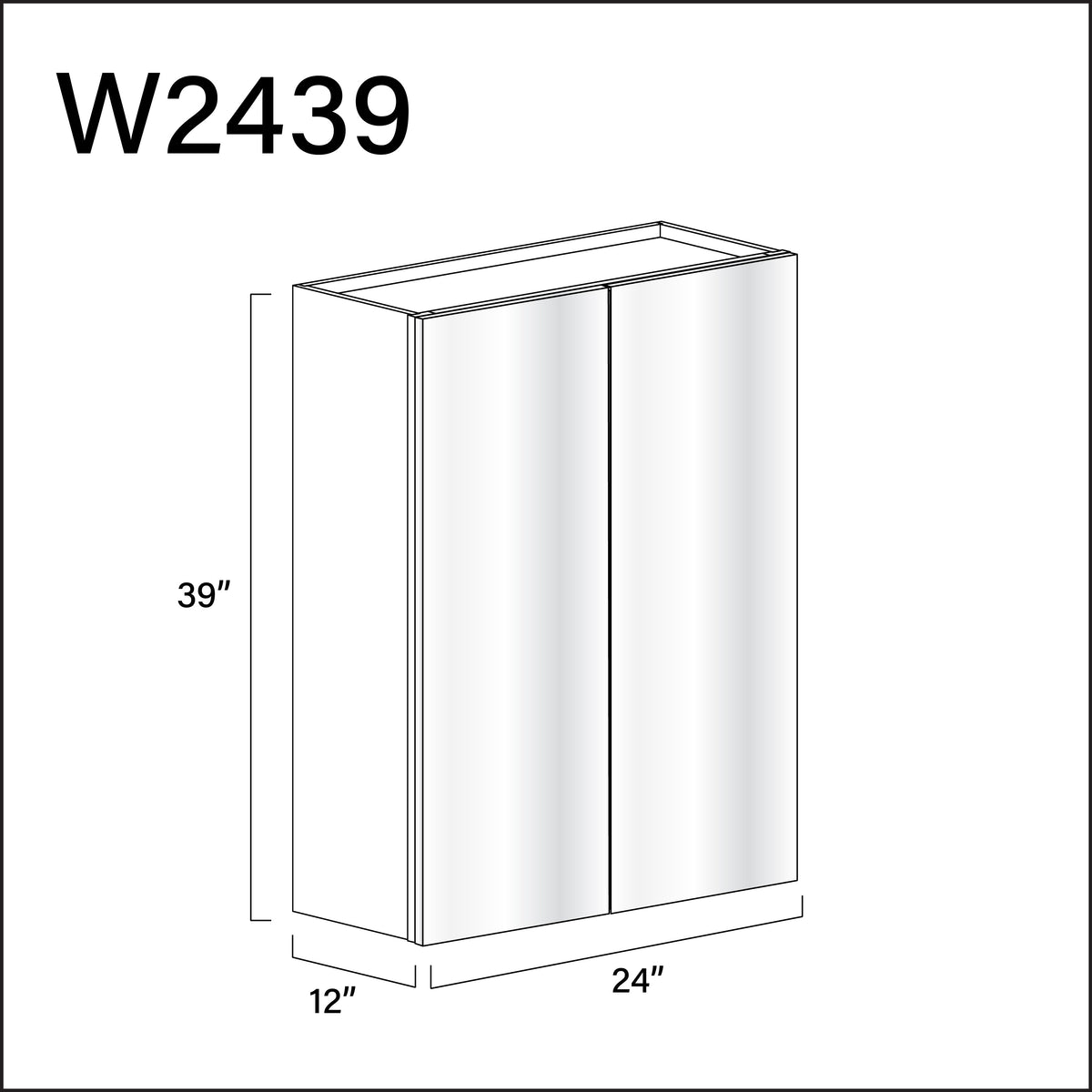 Glossy White Frameless Double Door Wall Cabinet - 24" W x 39" H x 12" D