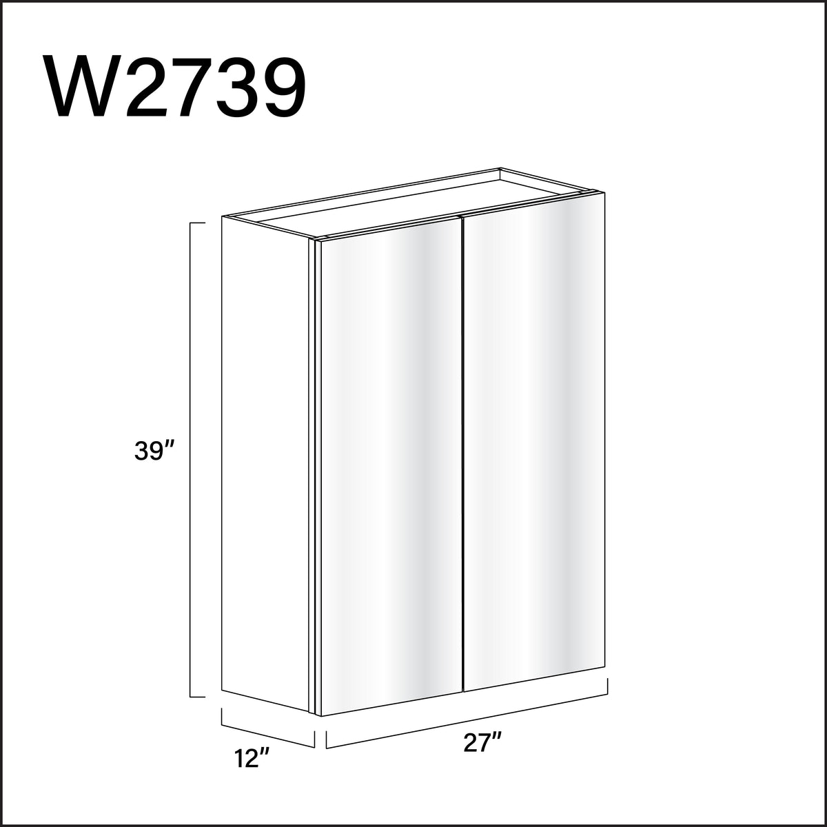 Glossy White Frameless Double Door Wall Cabinet - 27" W x 39" H x 12" D