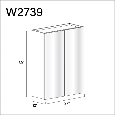 Glossy White Frameless Double Door Wall Cabinet - 27" W x 39" H x 12" D