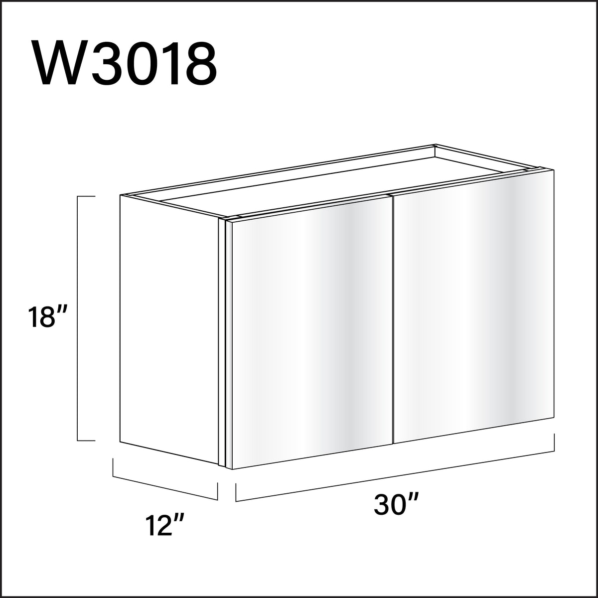 Glossy White Frameless Double Door Wall Cabinet - 30" W x 18" H x 12" D