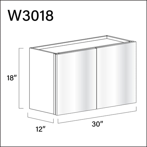 Glossy White Frameless Double Door Wall Cabinet - 30" W x 18" H x 12" D