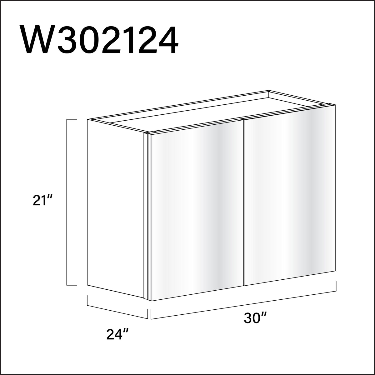 Glossy White Frameless Wall Bridge Double Door Cabinet - 30" W x 21" H x 24" D