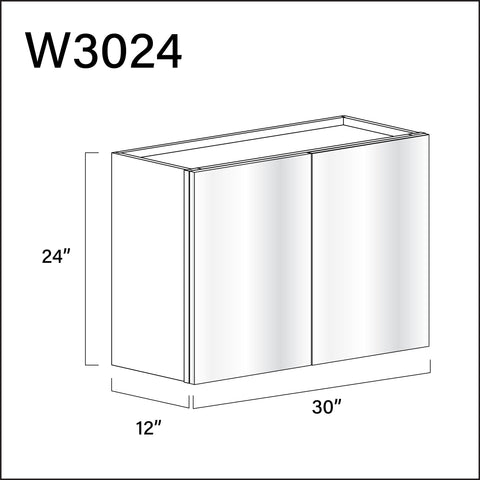 Glossy White Frameless Double Door Wall Cabinet - 30" W x 24" H x 12" D