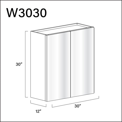 Glossy White Frameless Double Door Wall Cabinet - 30" W x 30" H x 12" D