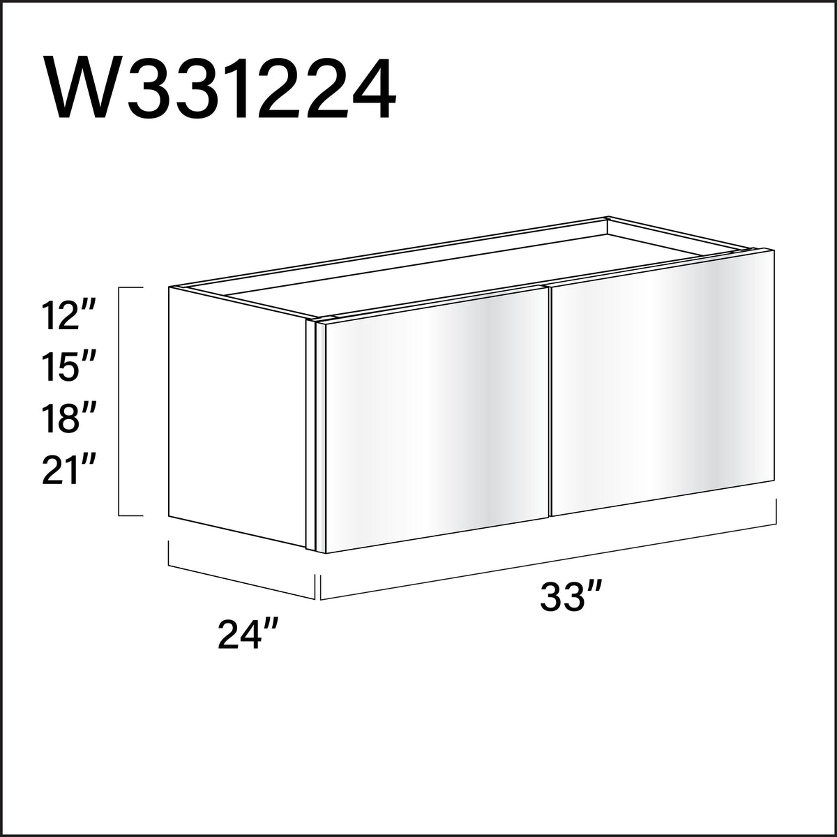 Glossy White Frameless Wall Bridge Double Door Cabinet - 33" W x 12" H x 24" D