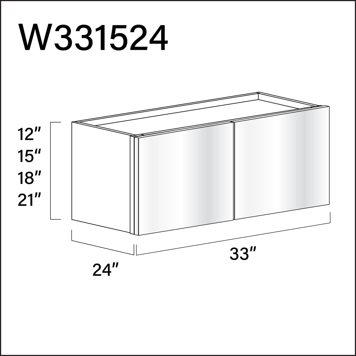 Glossy White Frameless Wall Bridge Double Door Cabinet - 33" W x 15" H x 24" D