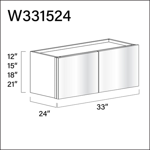 Glossy White Frameless Wall Bridge Double Door Cabinet - 33" W x 15" H x 24" D