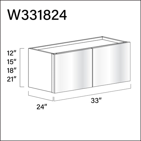 Glossy White Frameless Wall Bridge Double Door Cabinet - 33" W x 18" H x 24" D