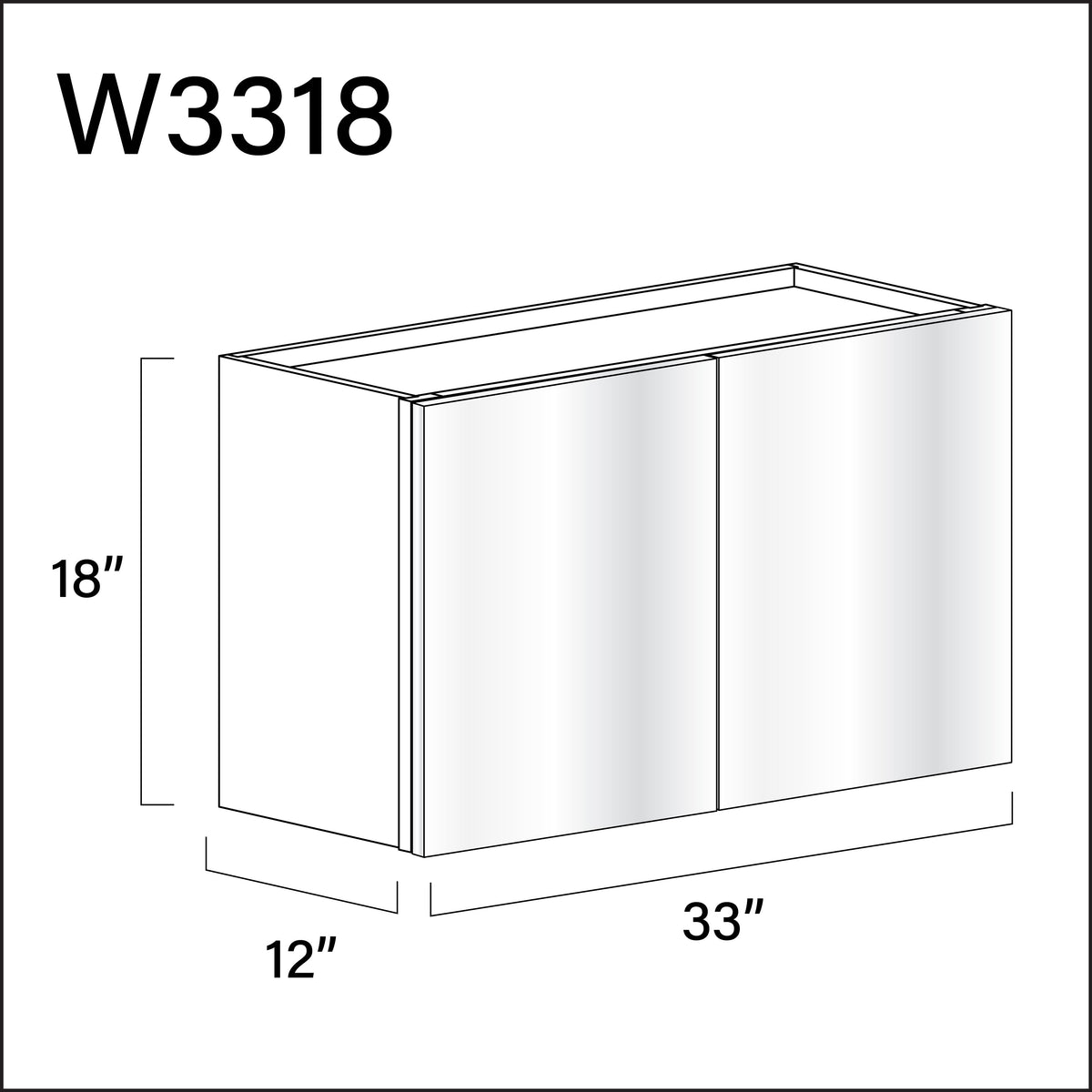 Glossy White Frameless Double Door Wall Cabinet - 33" W x 18" H x 12" D