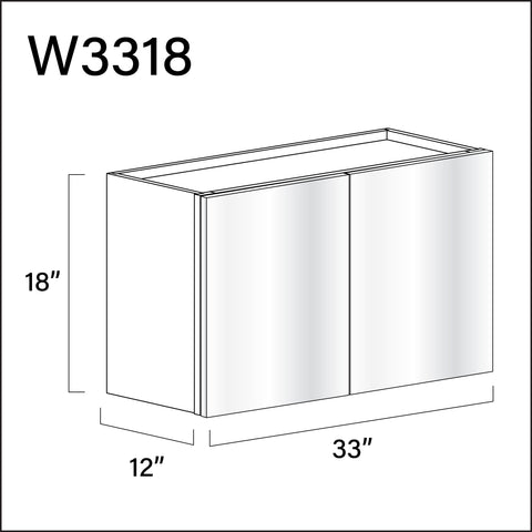 Glossy White Frameless Double Door Wall Cabinet - 33" W x 18" H x 12" D