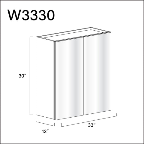 Glossy White Frameless Double Door Wall Cabinet - 33" W x 30" H x 12" D