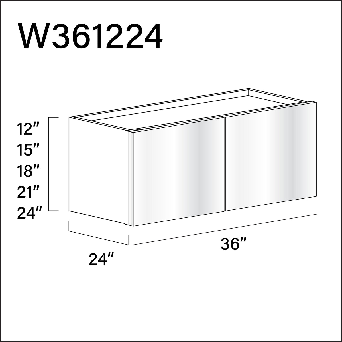 Glossy White Frameless Wall Bridge Double Door Cabinet - 36" W x 12" H x 24" D