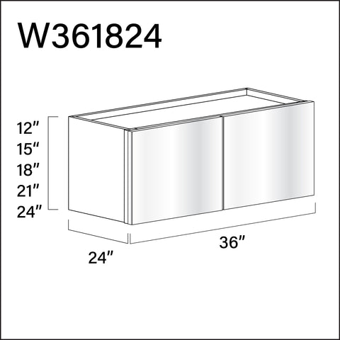 Glossy White Frameless Wall Bridge Double Door Cabinet - 36" W x 18" H x 24" D