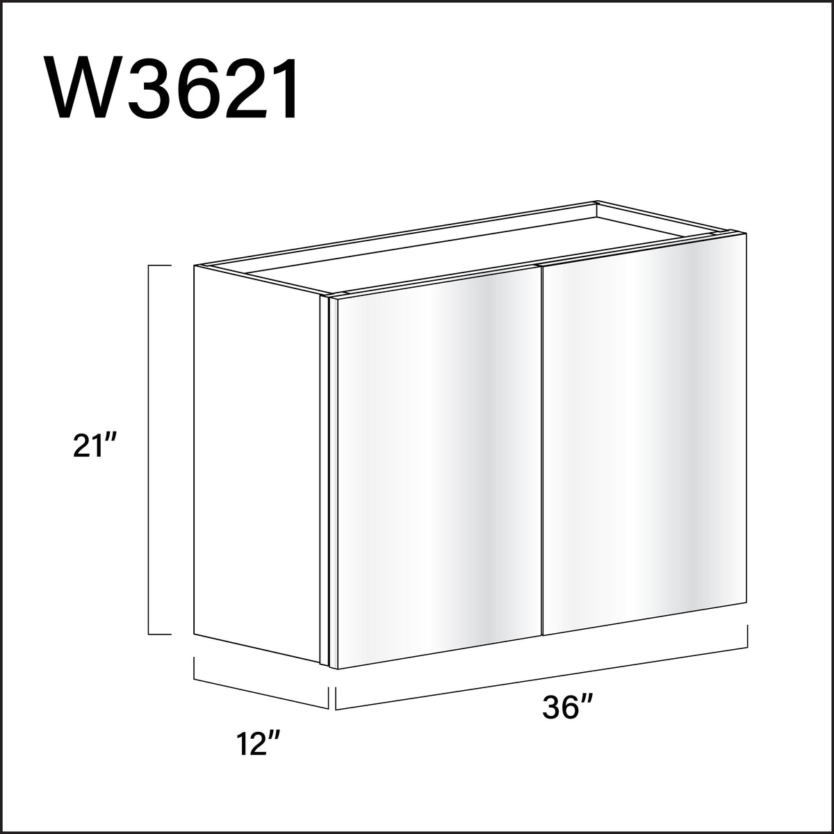 Glossy White Frameless Double Door Wall Cabinet - 36" W x 21" H x 12" D