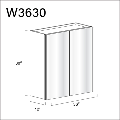 Glossy White Frameless Double Door Wall Cabinet - 36" W x 30" H x 12" D