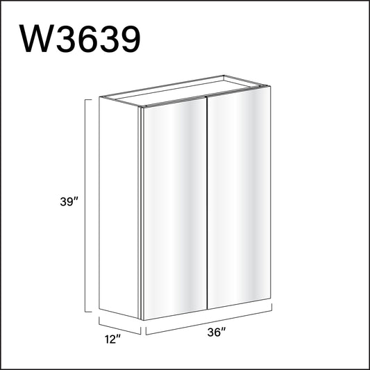 Glossy White Frameless Double Door Wall Cabinet - 36" W x 39" H x 12" D