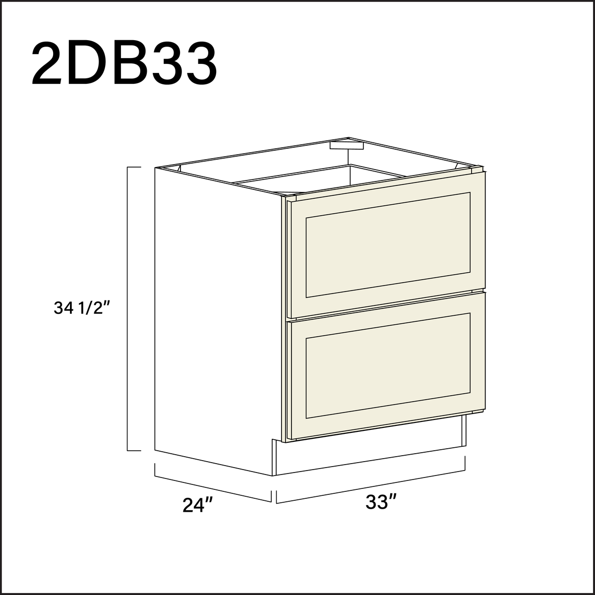 Milkshake White 2 Drawer Kitchen Base Cabinet - 33" W x 34.5" H x 24" D