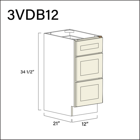 Milkshake White Vanity 3-Drawer Storage Cabinet - 12" W x 34.5" H x 21" D