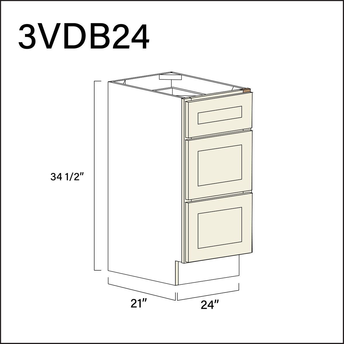 Milkshake White Vanity 3-Drawer Storage Cabinet - 24" W x 34.5" H x 21" D