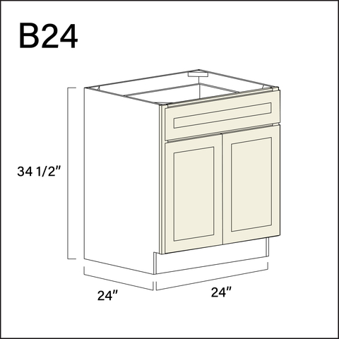 Milkshake White 1 Drawer 2 Door Kitchen Base Cabinet - 24" W x 34.5" H x 24" D