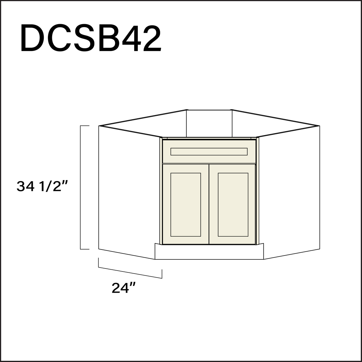 Milkshake White Diagonal Sink Base Kitchen Cabinet - 42" W x 34.5" H x 24" D