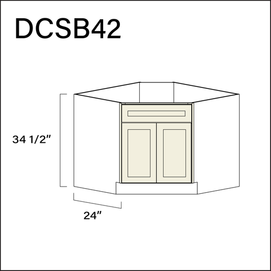 Alton Ivory White Diagonal Sink Base Kitchen Cabinet - 42" W x 34.5" H x 24" D