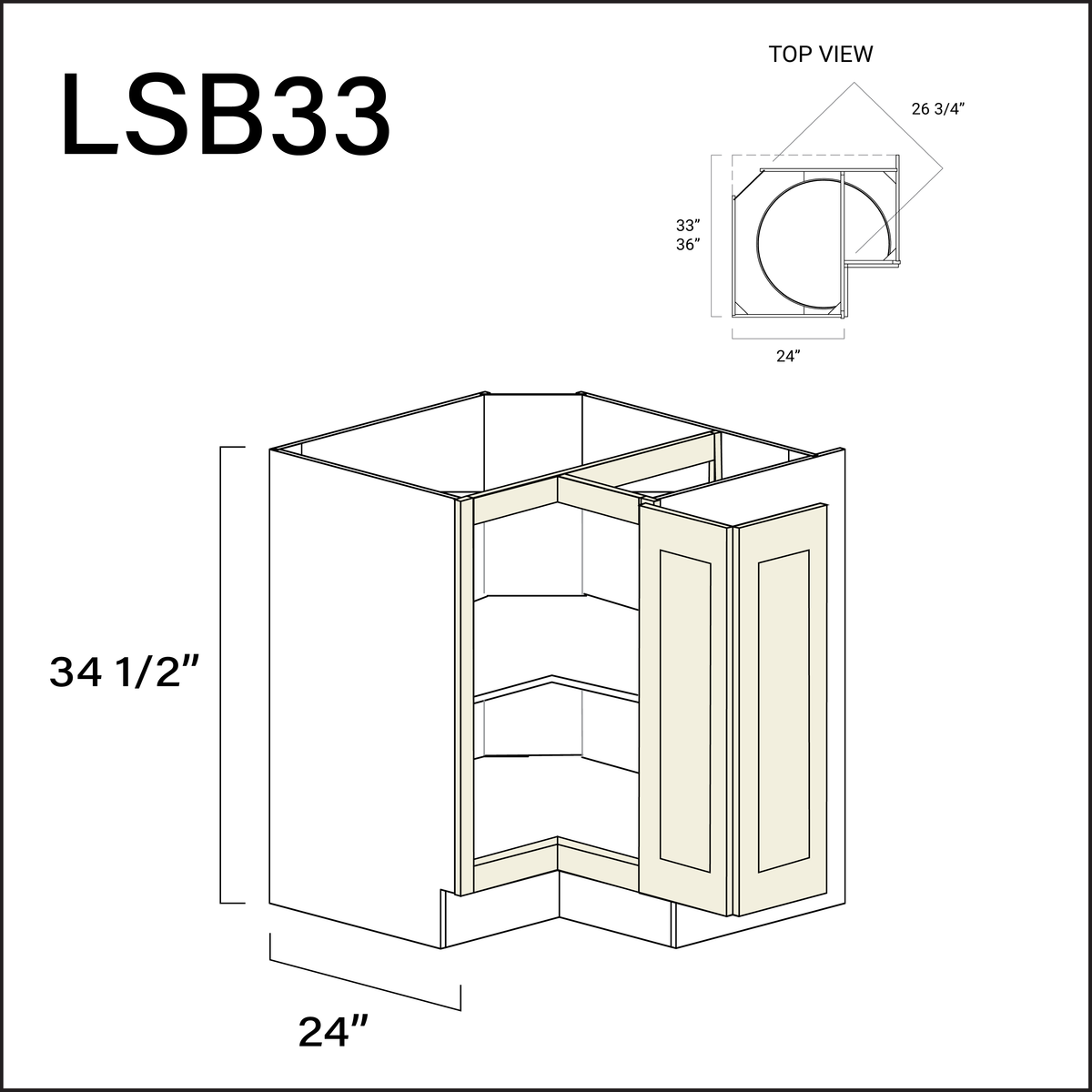 Milkshake White Lazy Susan Kitchen Cabinet - 33" W x 34.5" H x 24" D