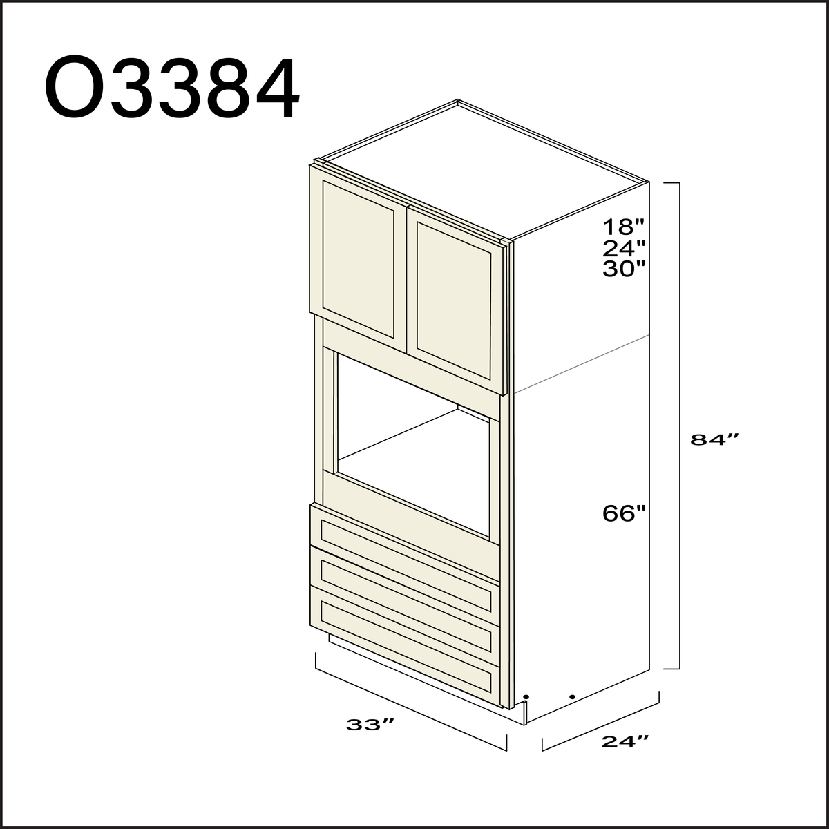 Milkshake White Single Oven Cabinet - 33" W x 84" H x 24" D