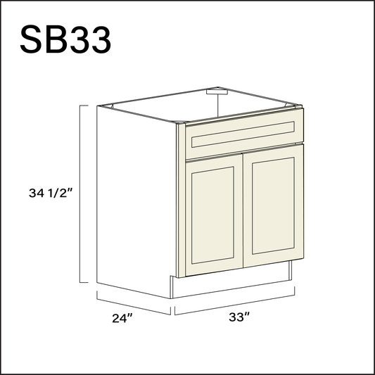 Alton Ivory White Sink Base Kitchen Cabinet - 33" W x 34.5" H x 24" D