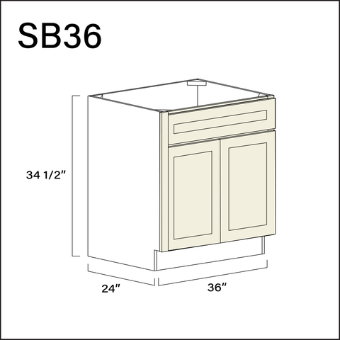 Alton Ivory White Sink Base Kitchen Cabinet - 36" W x 34.5" H x 24" D