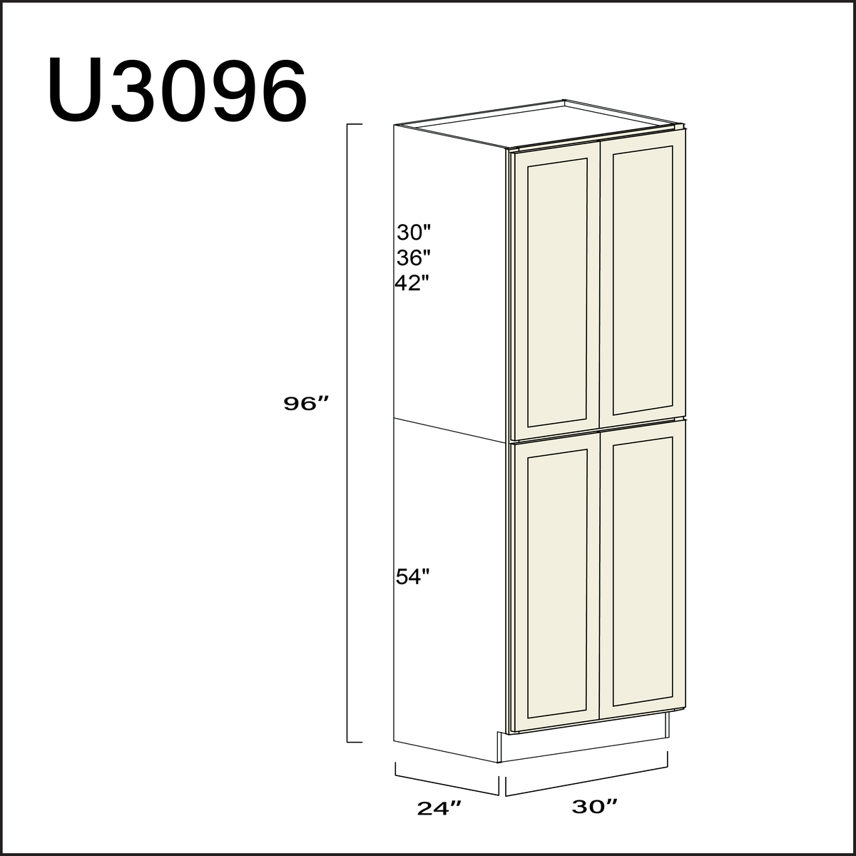 Milkshake White Double Door Pantry Cabinet - 30" W x 96" H x 24" D