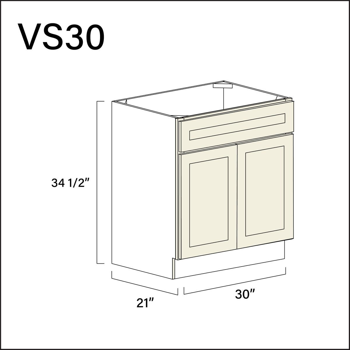 Milkshake White Vanity Sink Base Cabinet - 30" W x 34.5" H x 21" D