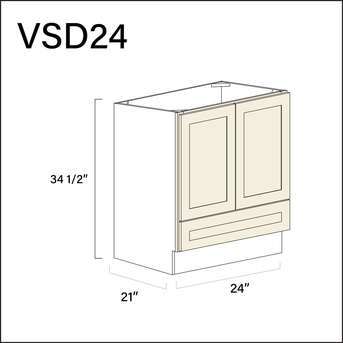 Milkshake White Bottom Drawer Vanity Sink Base Cabinet - 24" W x 34.5" H x 21" D