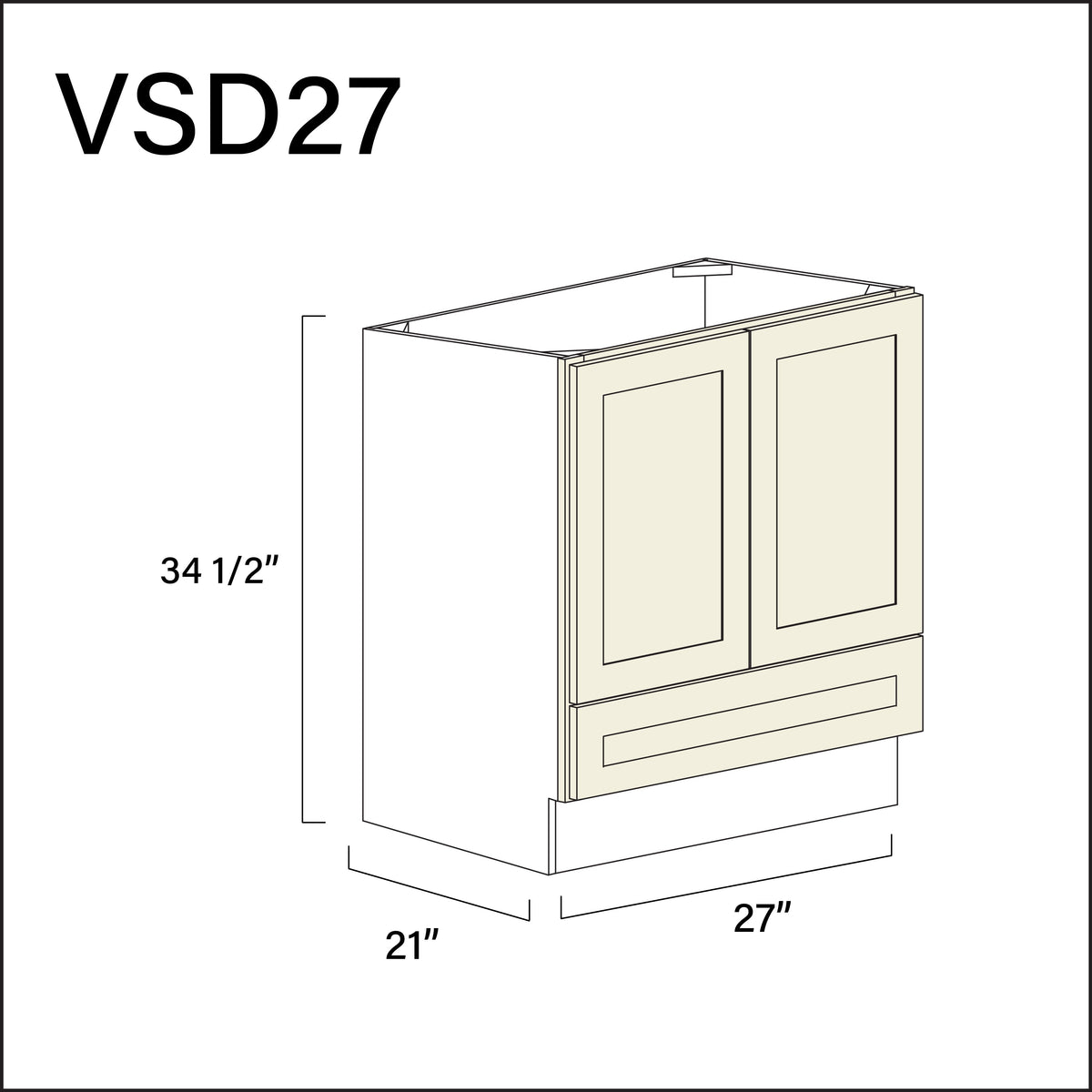 Milkshake White Bottom Drawer Vanity Sink Base Cabinet - 27" W x 34.5" H x 21" D