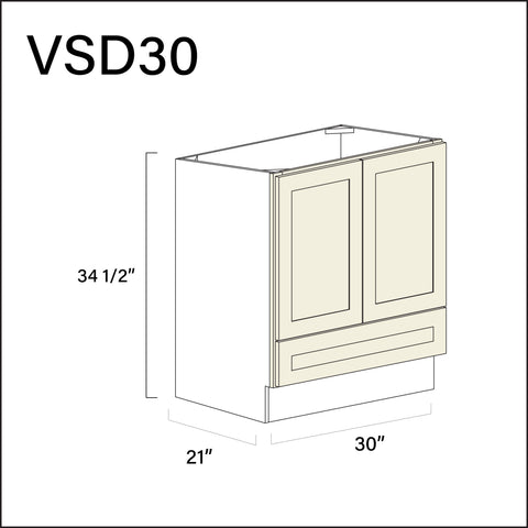 Milkshake White Bottom Drawer Vanity Sink Base Cabinet - 30" W x 34.5" H x 21" D