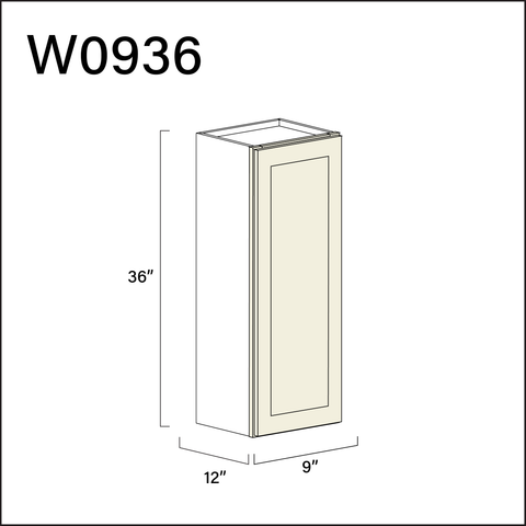 Milkshake White Single Door Wall Cabinet - 9" W x 36" H x 12" D