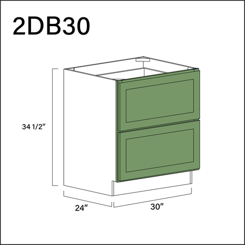 Emerald Green Shaker 2 Drawer Kitchen Base Cabinet - 30" W x 34.5" H x 24" D