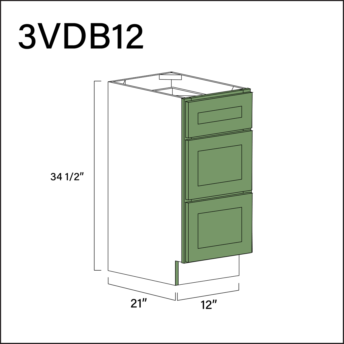 Jade Shaker Vanity 3-Drawer Storage Cabinet - 12" W x 34.5" H x 21" D