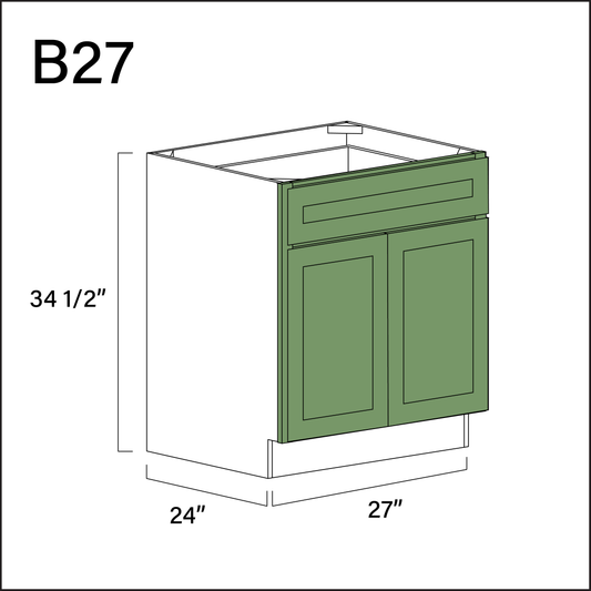Jade Shaker 1 Drawer 2 Door Kitchen Base Cabinet - 27" W x 34.5" H x 24" D