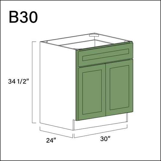 Jade Shaker 1 Drawer 2 Door Kitchen Base Cabinet - 30" W x 34.5" H x 24" D