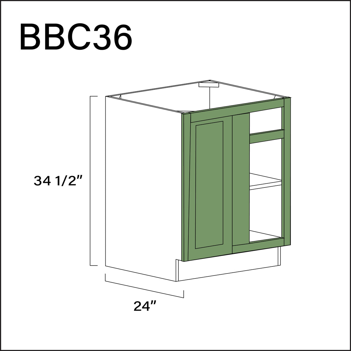 Jade Shaker Base Blind Corner Cabinet - 27" W x 34.5" H x 24" D