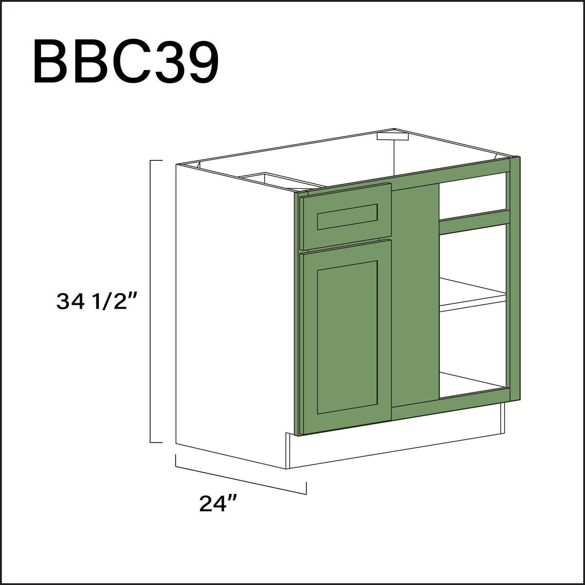 Jade Shaker Base Blind Corner Cabinet - 36" W x 34.5" H x 24" D