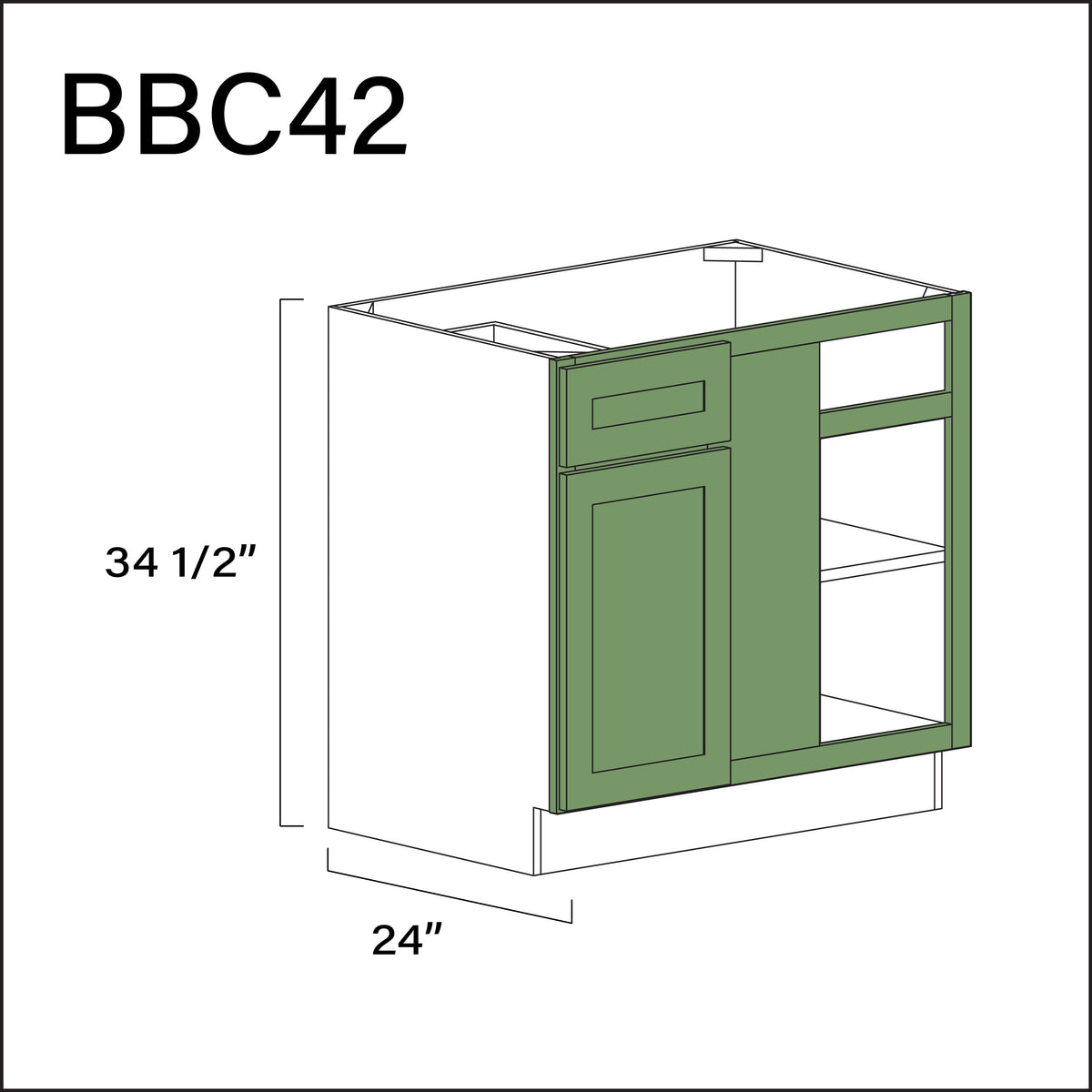 Jade Shaker Base Blind Corner Cabinet - 39" W x 34.5" H x 24" D